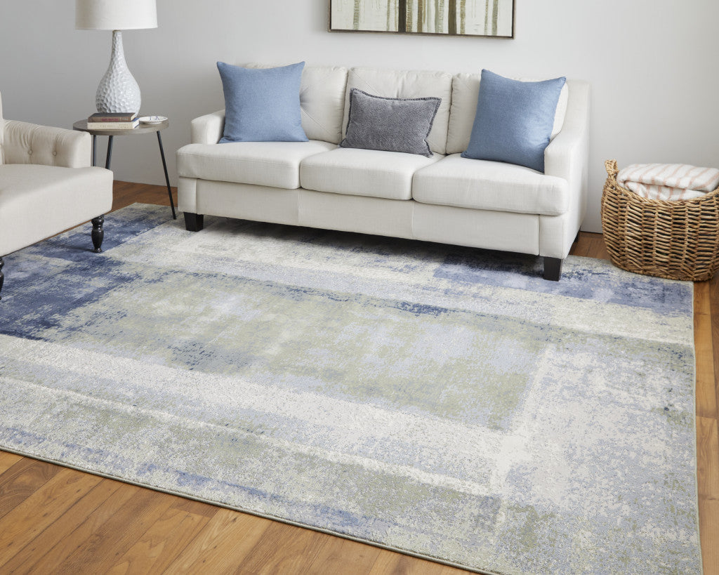 2' X 3' Blue Green And Ivory Abstract Power Loom Distressed Area Rug