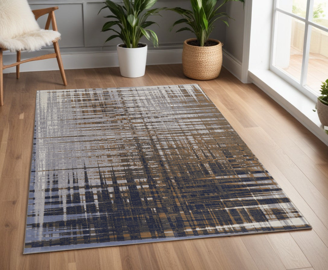 4' X 6' Blue and Gray Abstract Power Loom Area Rug