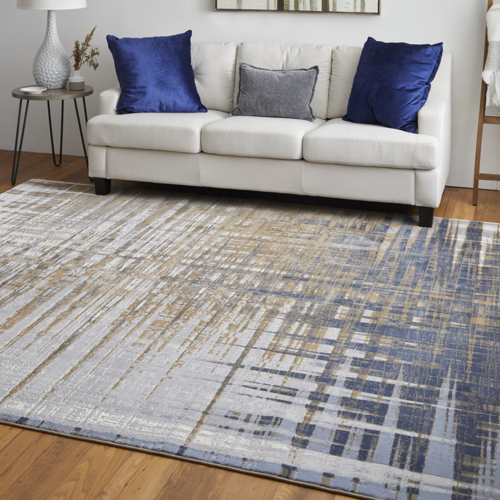9' X 12' Blue Orange And Gray Abstract Power Loom Area Rug