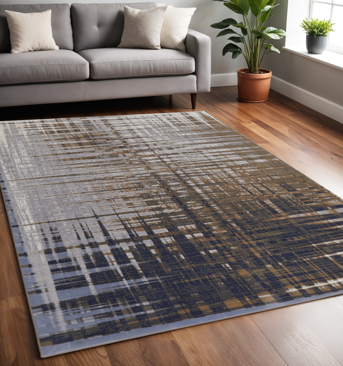 4' X 6' Blue and Gray Abstract Power Loom Area Rug