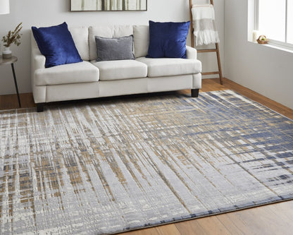 4' X 6' Blue Orange And Gray Abstract Area Rug