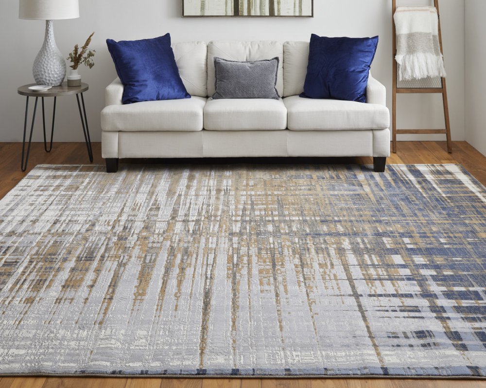 4' X 6' Blue Orange And Gray Abstract Area Rug