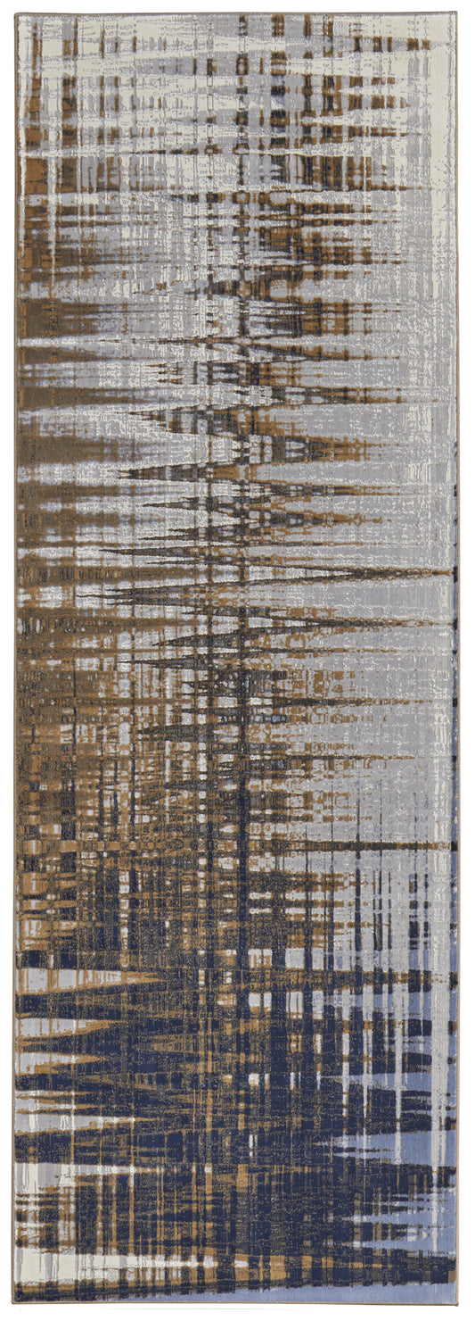 9' X 12' Blue Orange And Gray Abstract Power Loom Area Rug