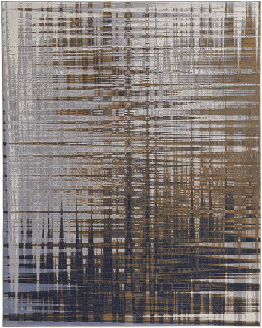 4' X 6' Blue Orange And Gray Abstract Power Loom Area Rug