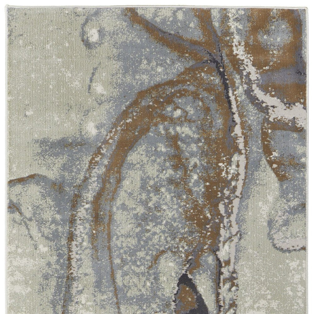 8' Gray And Brown Marble Runner Rug