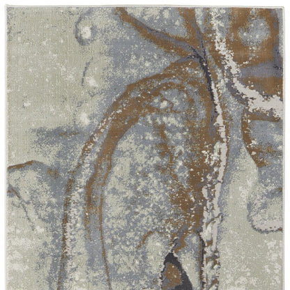 8' Gray And Brown Marble Runner Rug