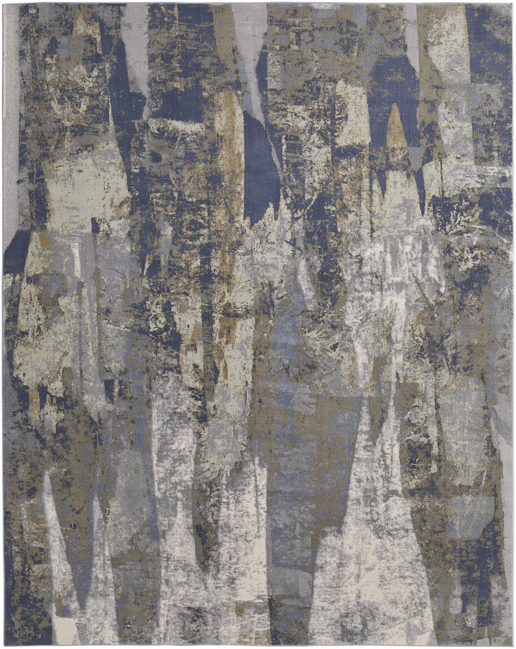 2' X 3' Brown Blue And Ivory Abstract Power Loom Distressed Area Rug