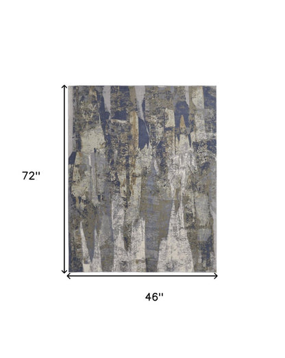4' X 6' Blue Gray And Tan Abstract Distressed Area Rug