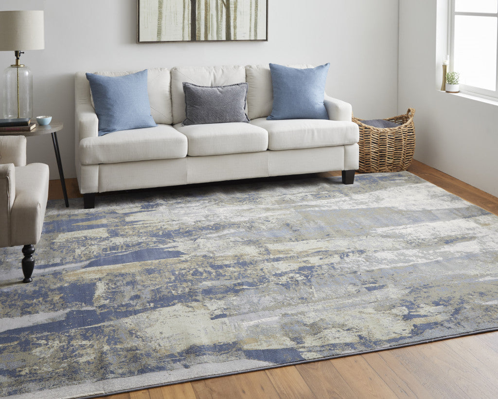 8' X 10' Blue and Gray Abstract Power Loom Distressed Area Rug