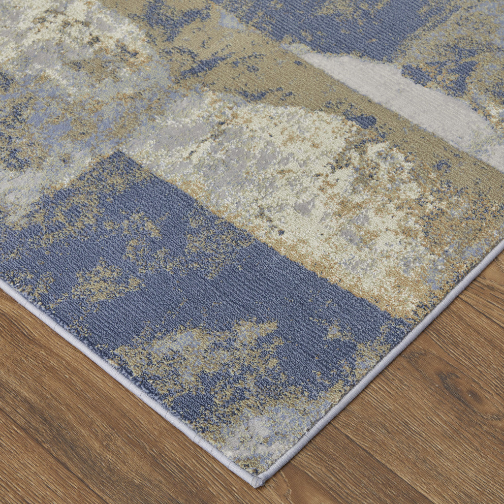 2' X 3' Brown Blue And Ivory Abstract Power Loom Distressed Area Rug