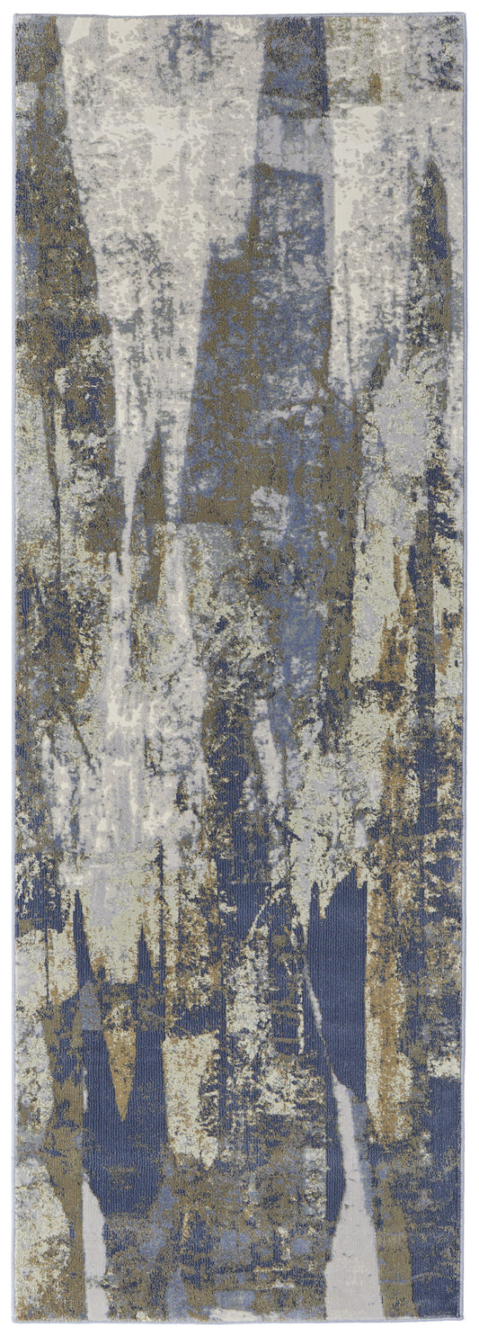 4' X 6' Blue Gray And Tan Abstract Power Loom Distressed Area Rug