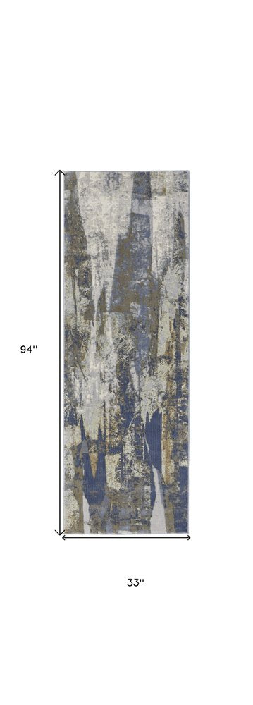 4' X 6' Blue Gray And Tan Abstract Distressed Area Rug