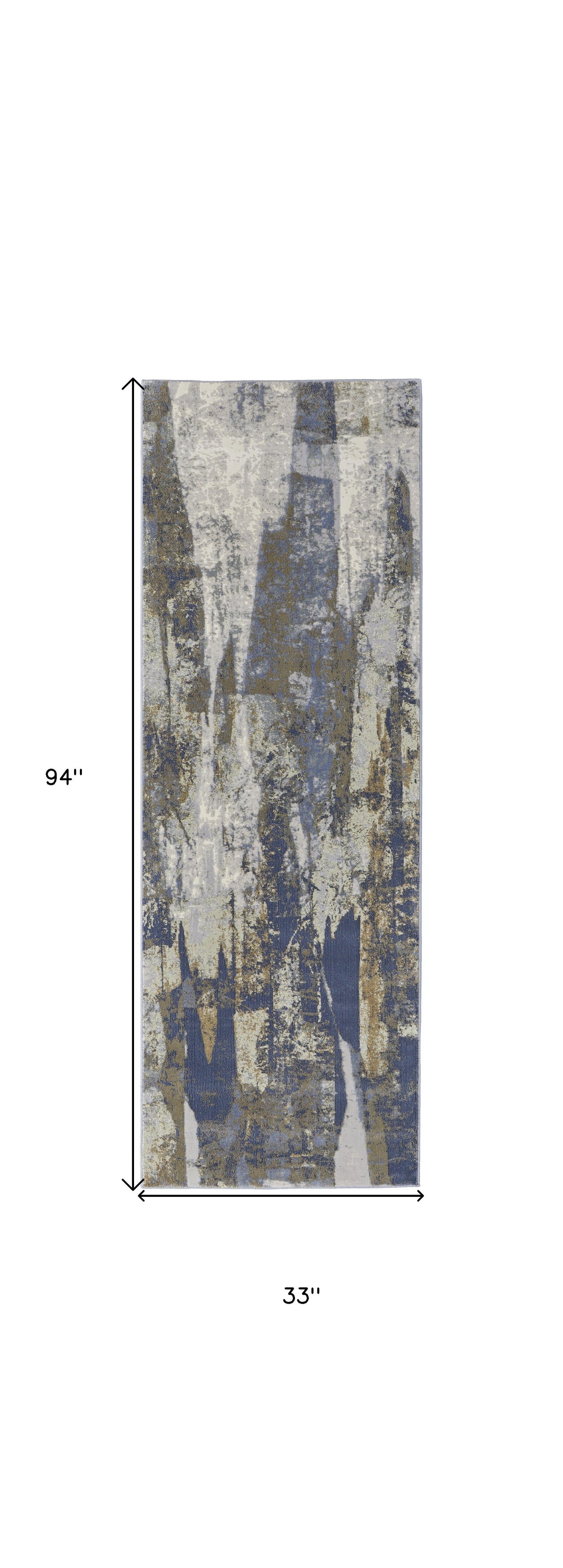 8' X 10' Blue and Gray Abstract Power Loom Distressed Area Rug