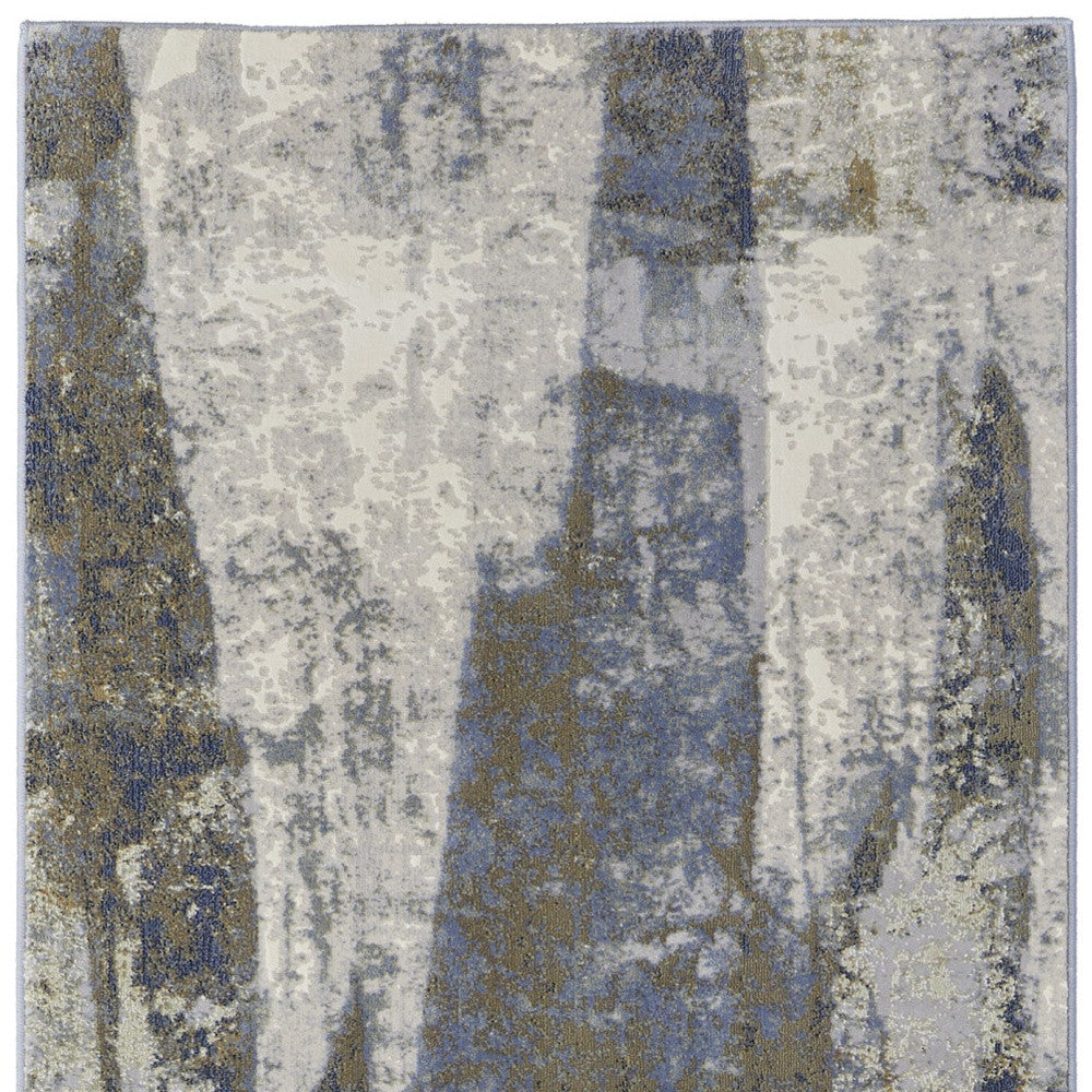 2' X 3' Brown Blue And Ivory Abstract Power Loom Distressed Area Rug