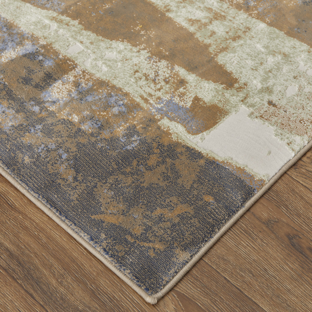 8' X 10' Blue Gray And Tan Abstract Power Loom Distressed Area Rug