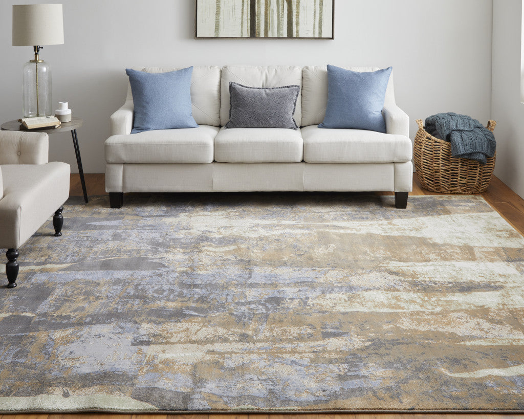 8' X 10' Blue and Gray Abstract Power Loom Distressed Area Rug