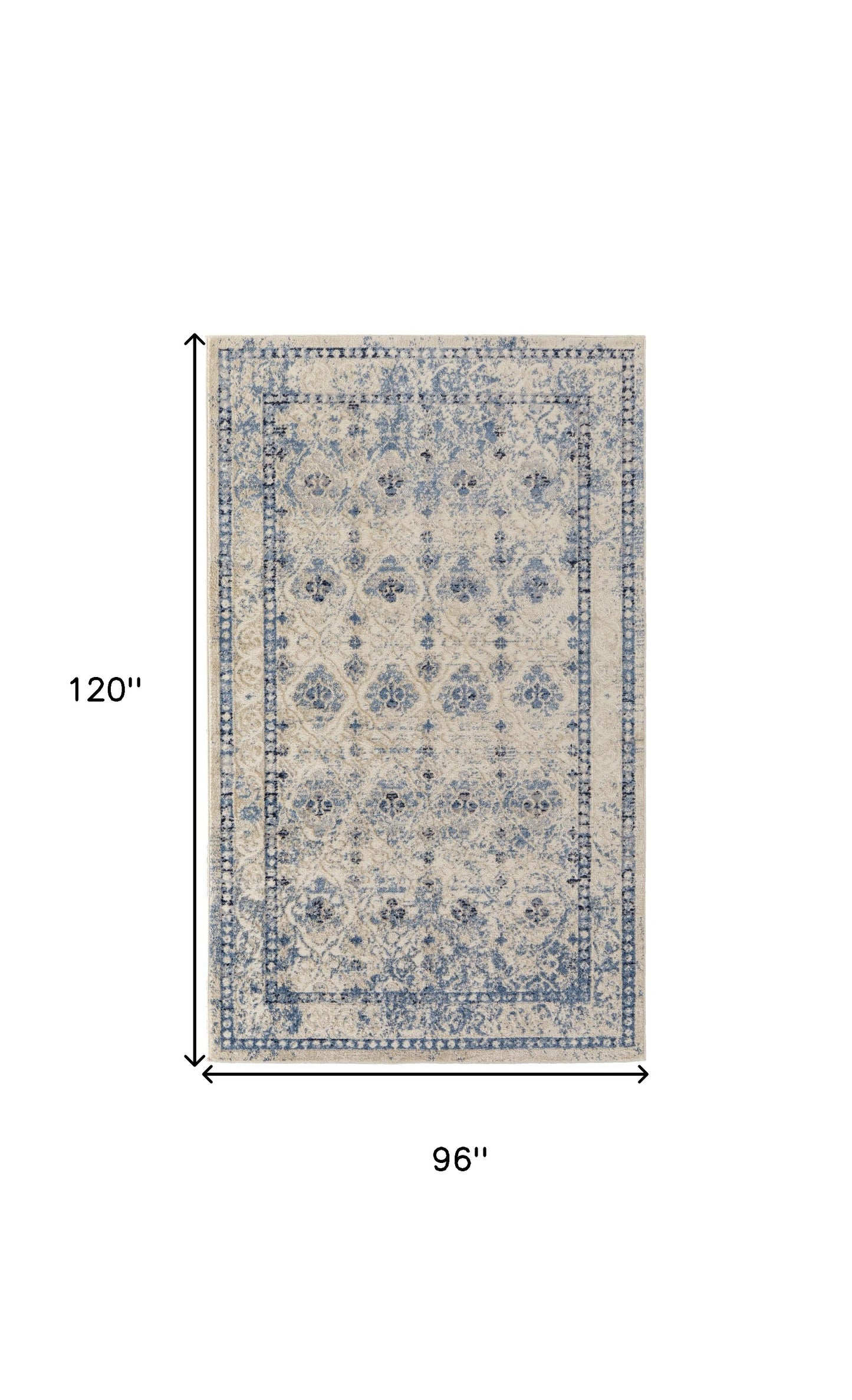 8' X 10' Blue And Ivory Geometric Power Loom Distressed Area Rug