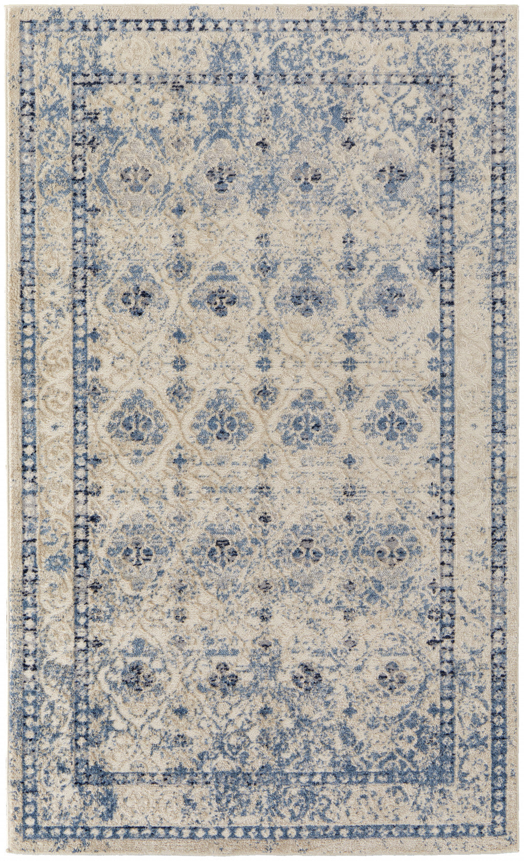 8' X 10' Blue And Ivory Geometric Power Loom Distressed Area Rug