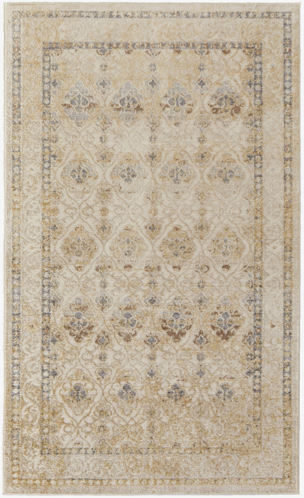 8' X 10' Blue And Ivory Geometric Power Loom Distressed Area Rug