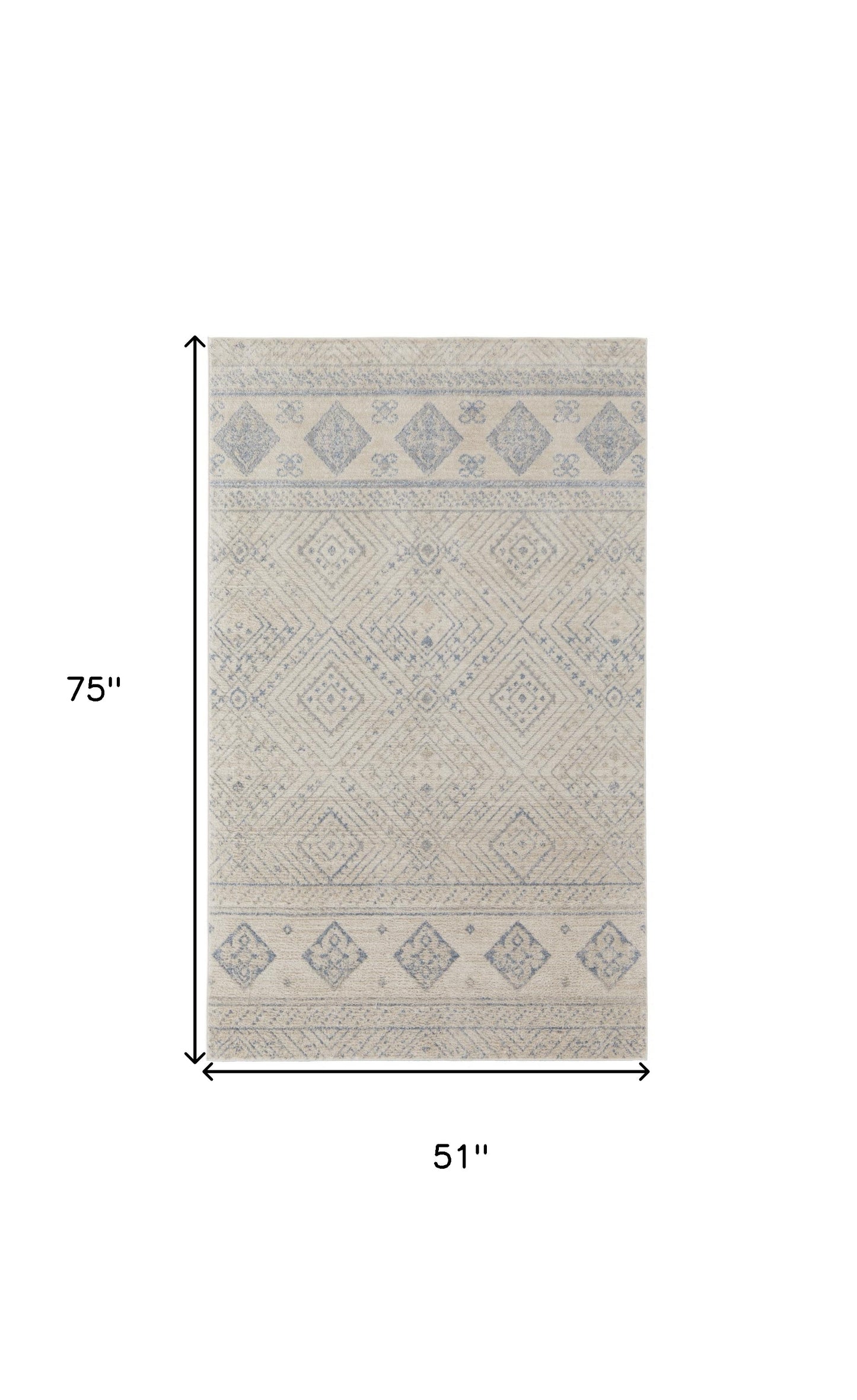 4' X 6' Ivory And Blue Geometric Power Loom Distressed Area Rug