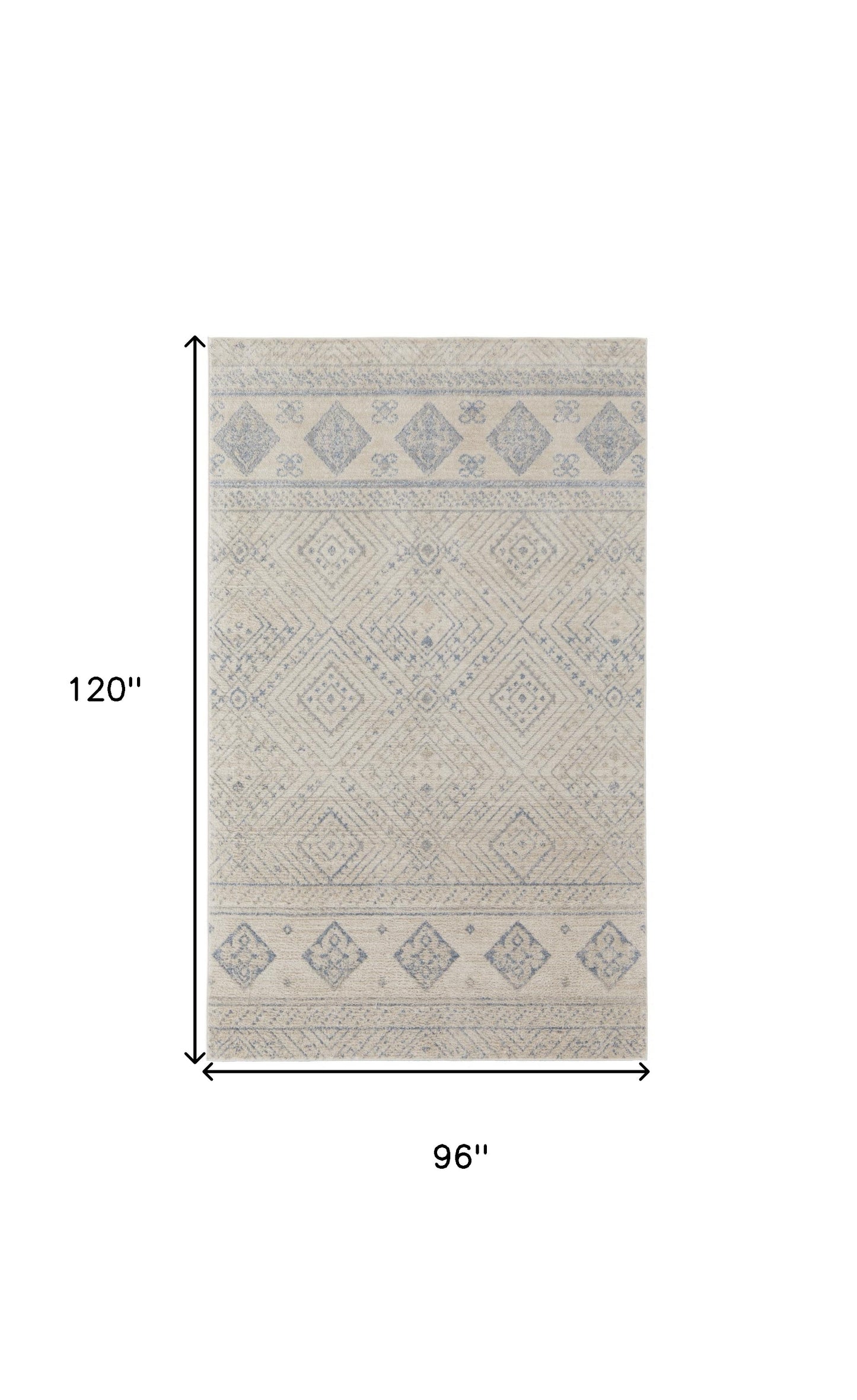 4' X 6' Ivory And Blue Geometric Power Loom Distressed Area Rug