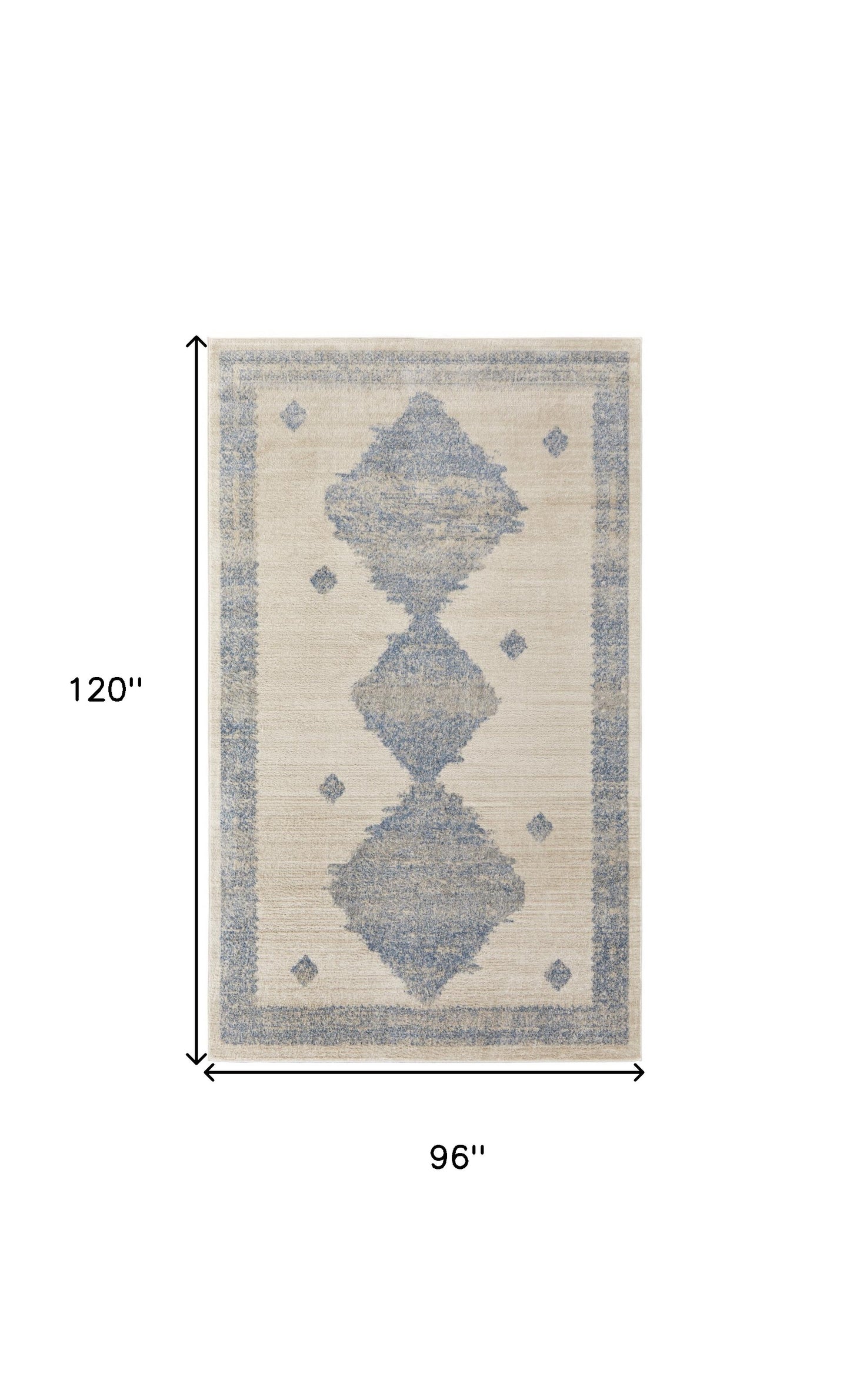 8' X 10' Blue And Ivory Geometric Power Loom Distressed Area Rug