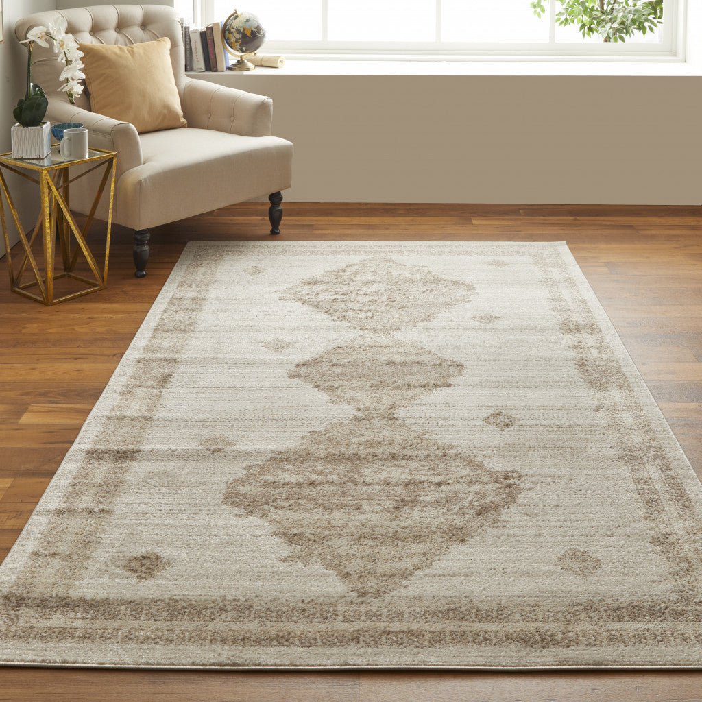 8' X 10' Blue And Ivory Geometric Power Loom Distressed Area Rug