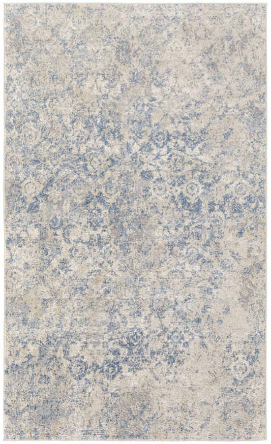 8' X 10' Blue And Ivory Abstract Power Loom Distressed Area Rug