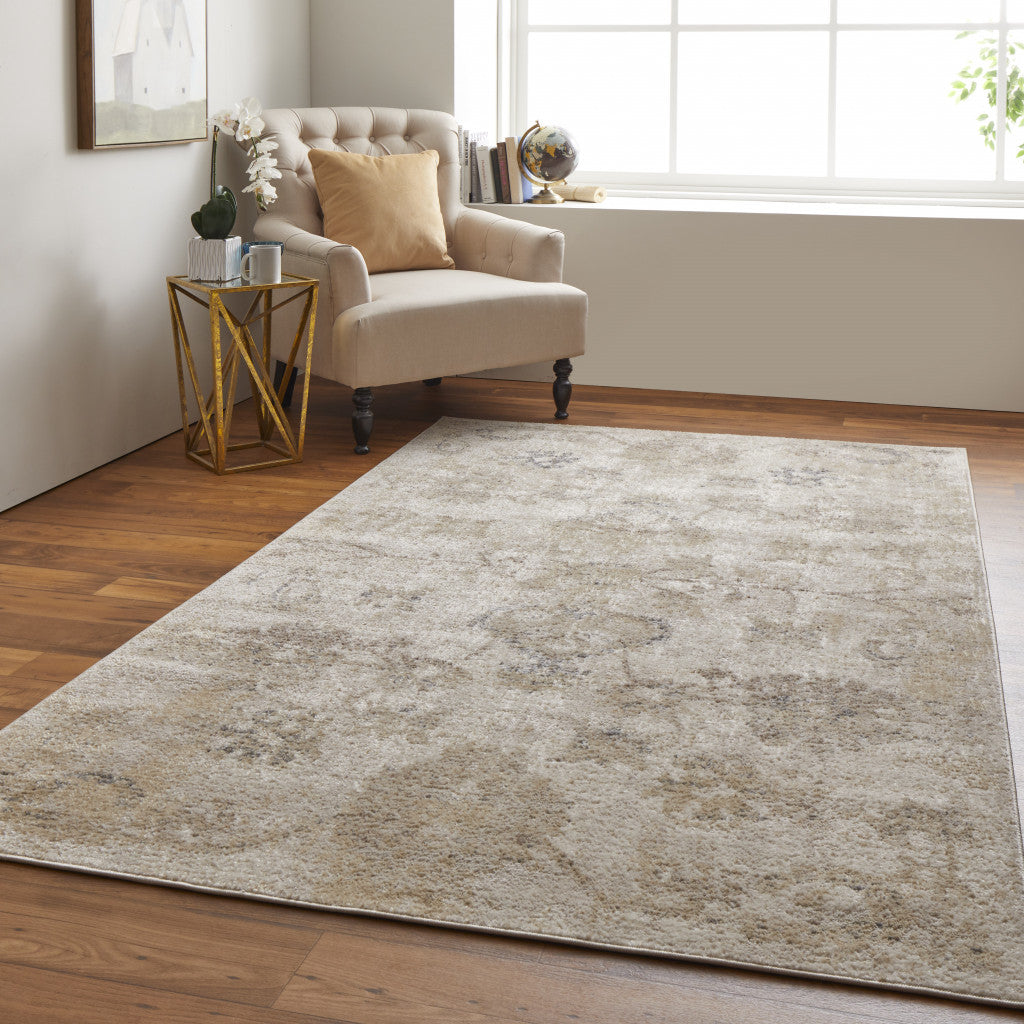 8' X 10' Ivory And Gray Abstract Power Loom Distressed Area Rug