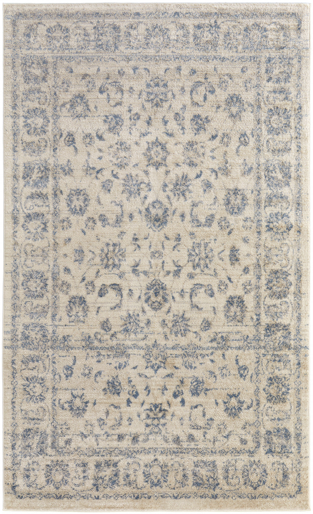 8' X 10' Ivory And Blue Abstract Power Loom Distressed Area Rug