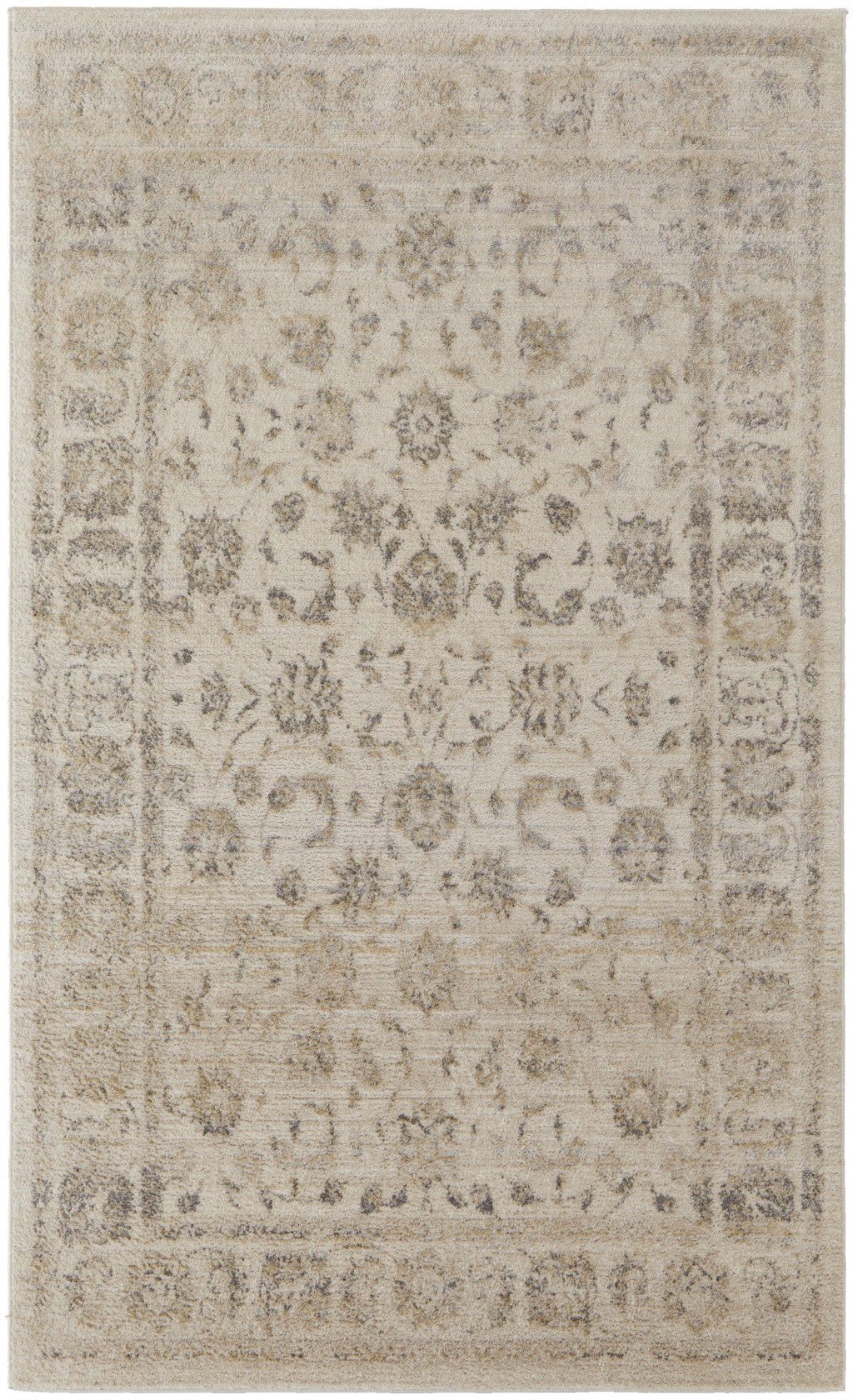 8' X 10' Ivory And Blue Abstract Power Loom Distressed Area Rug