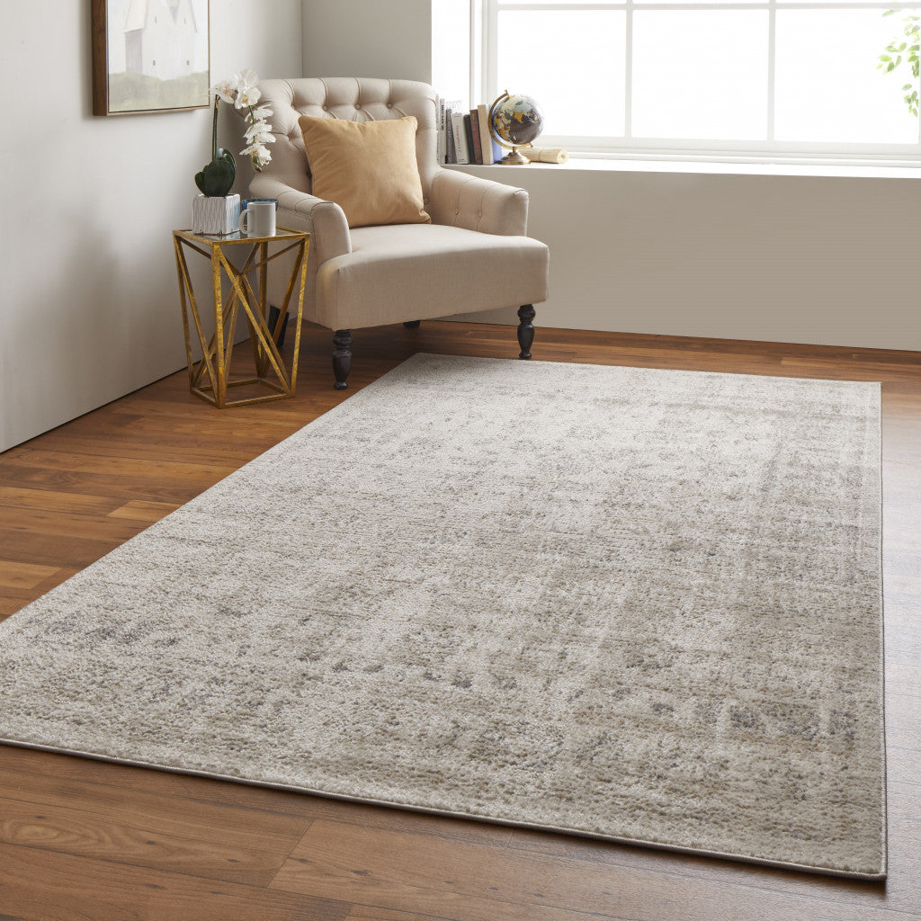 8' X 10' Ivory And Blue Abstract Power Loom Distressed Area Rug