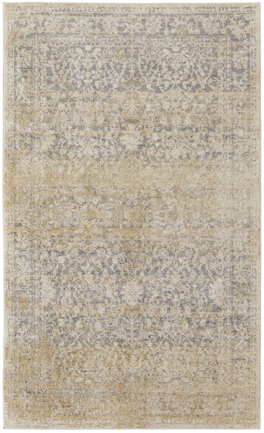 4' X 6' Gray And Ivory Abstract Power Loom Distressed Area Rug