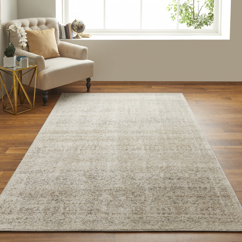 8' X 10' Ivory Tan And Gray Abstract Power Loom Distressed Area Rug