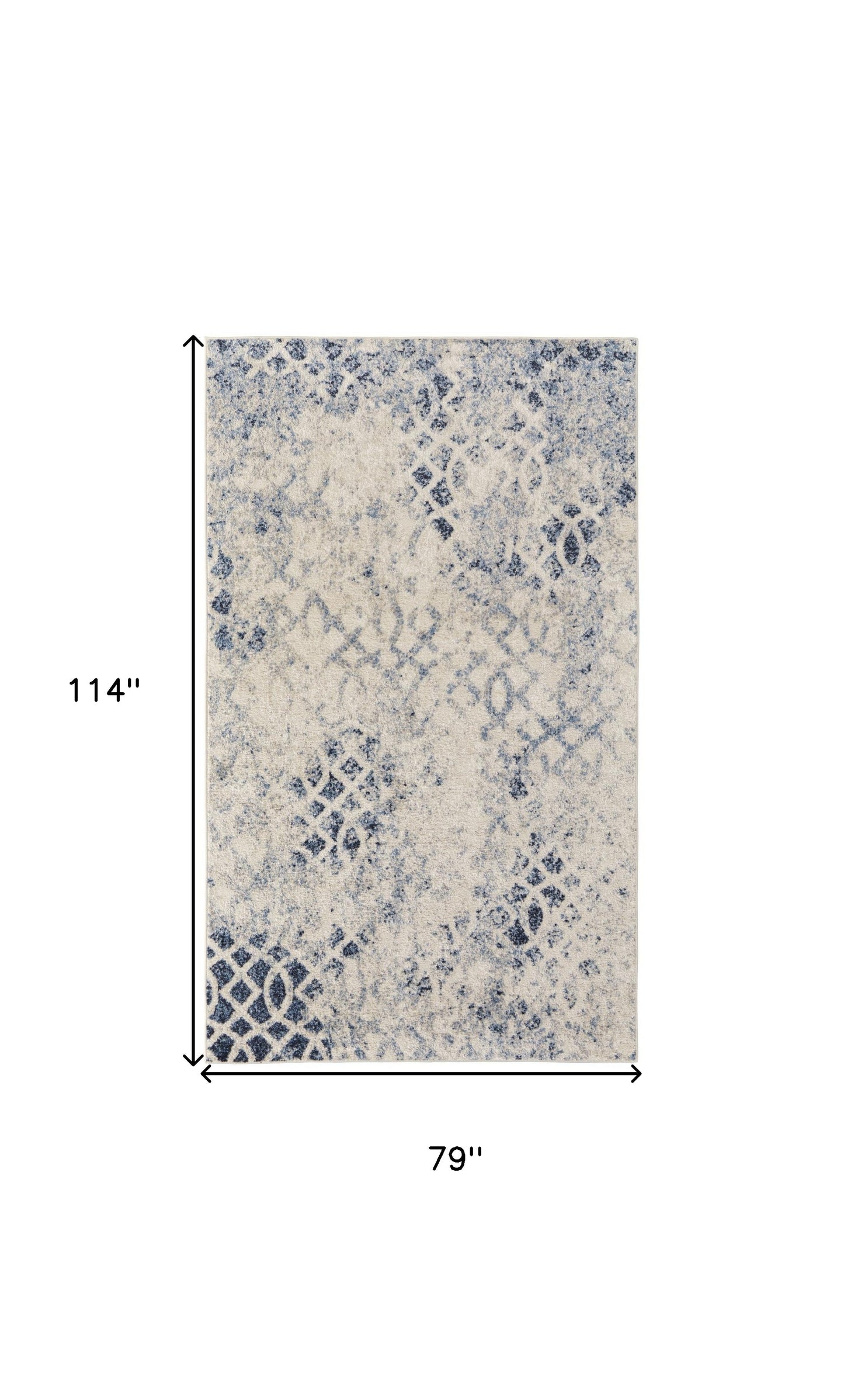 8' X 10' Ivory And Blue Abstract Power Loom Distressed Area Rug