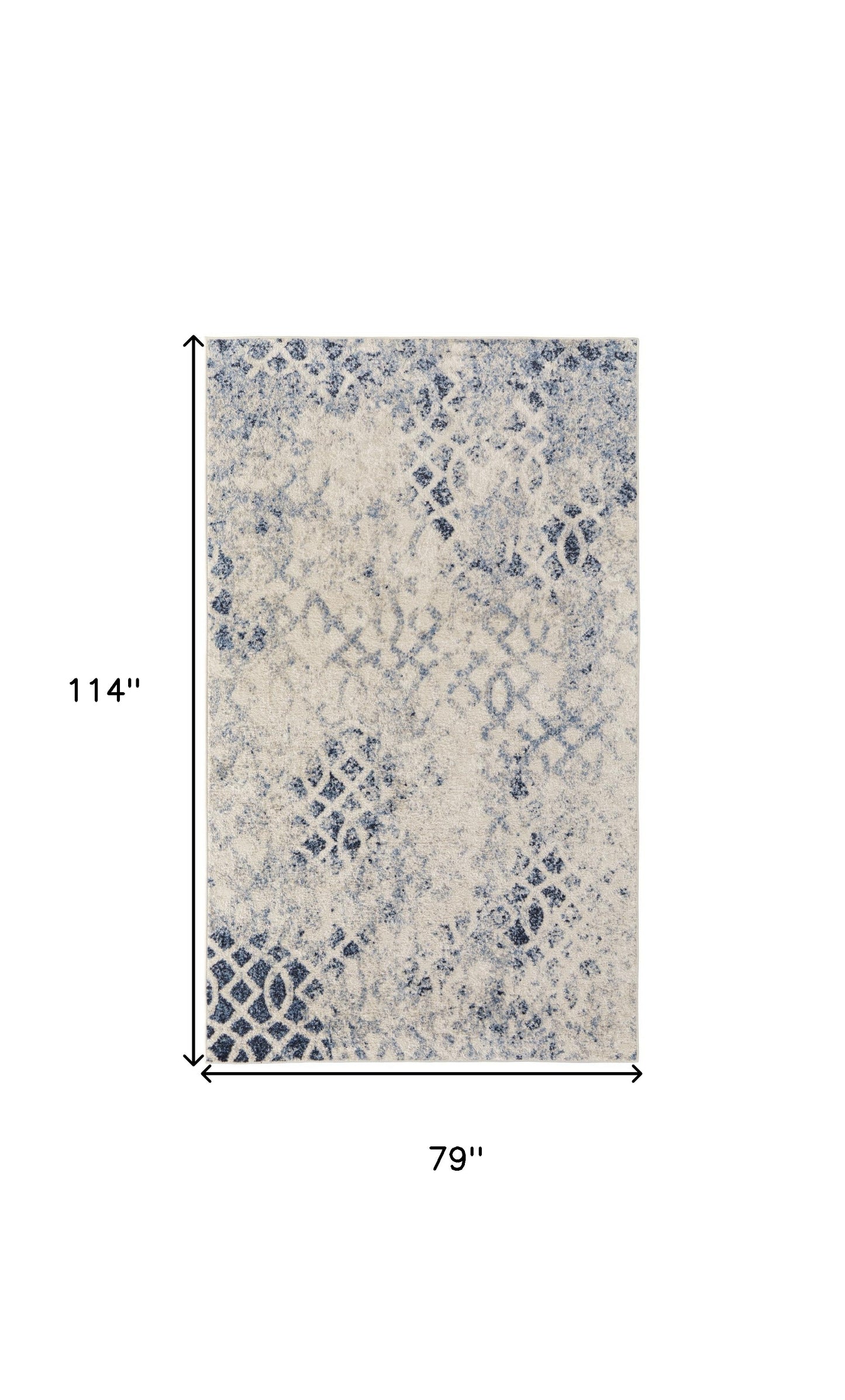 7' X 10' Ivory And Blue Abstract Power Loom Distressed Area Rug