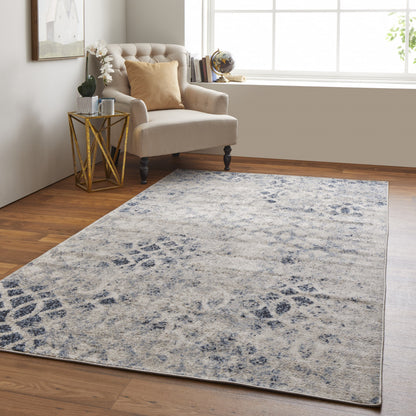 7' X 10' Ivory And Blue Abstract Power Loom Distressed Area Rug