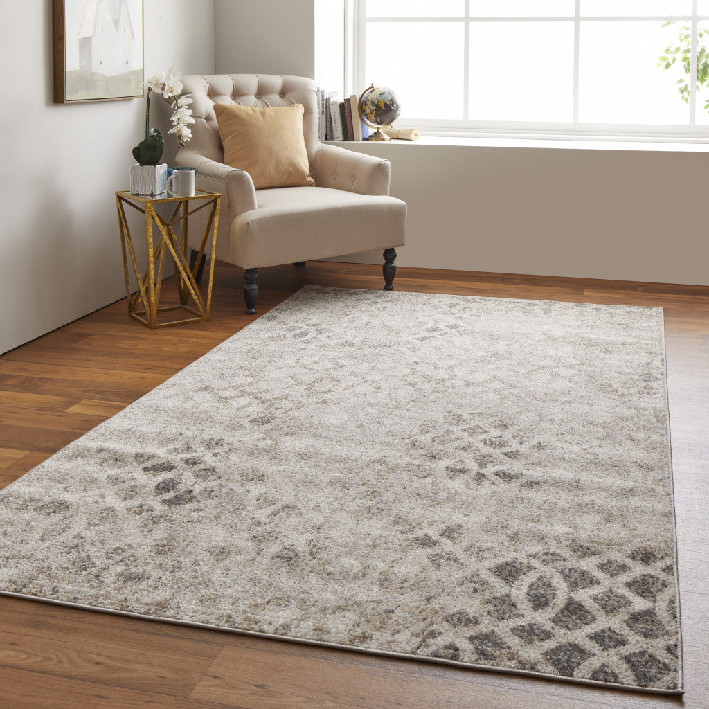 8' X 10' Ivory And Blue Abstract Power Loom Distressed Area Rug