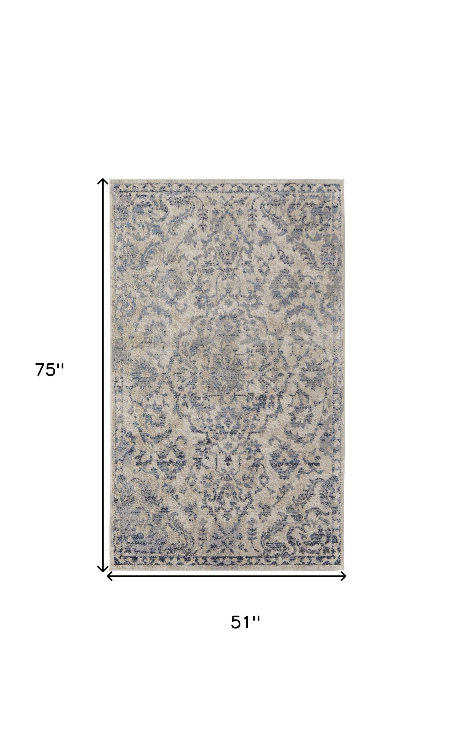 4' X 6' Gray Ivory And Gold Floral Power Loom Distressed Area Rug