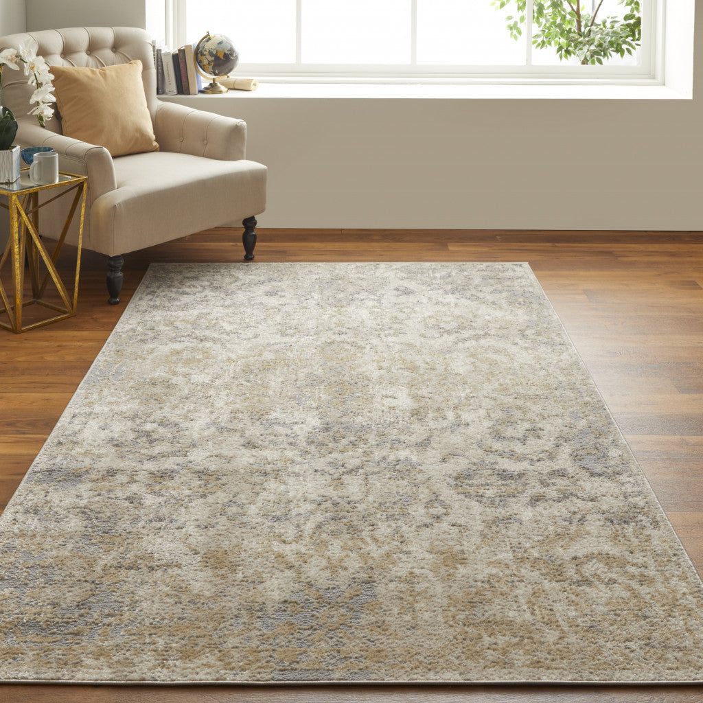 8' X 10' Blue Gray And Ivory Floral Power Loom Distressed Area Rug