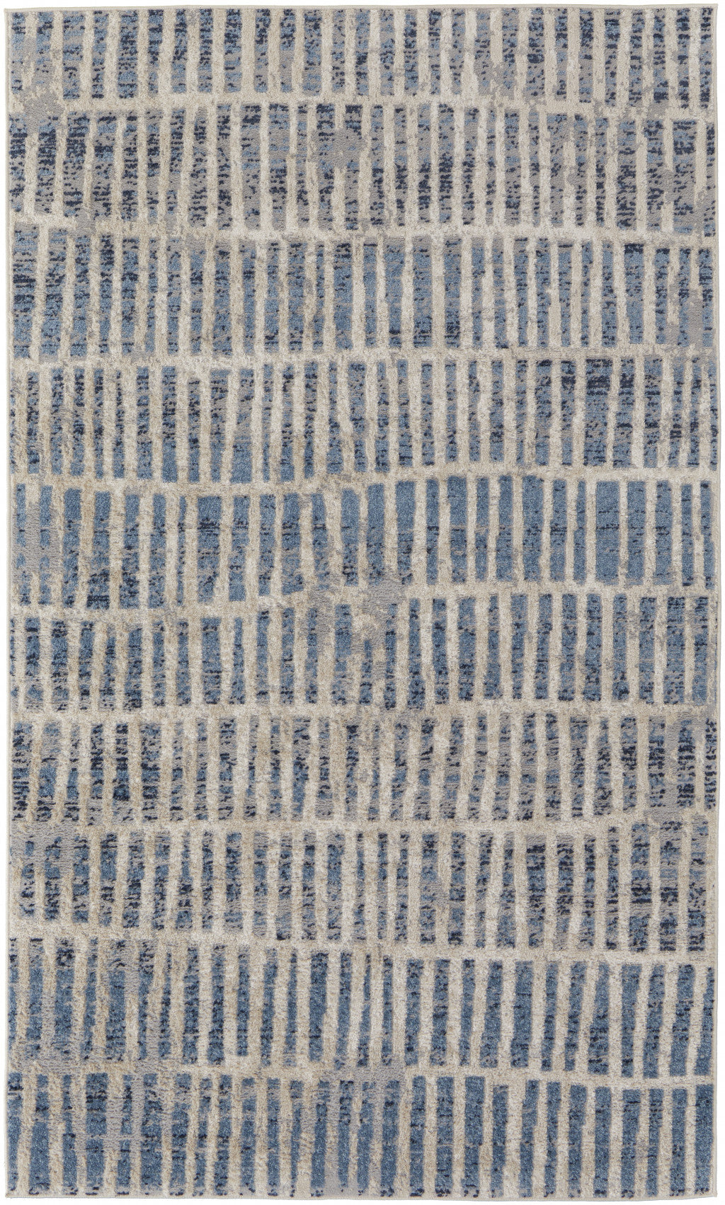 8' X 10' Blue And Ivory Geometric Power Loom Distressed Area Rug