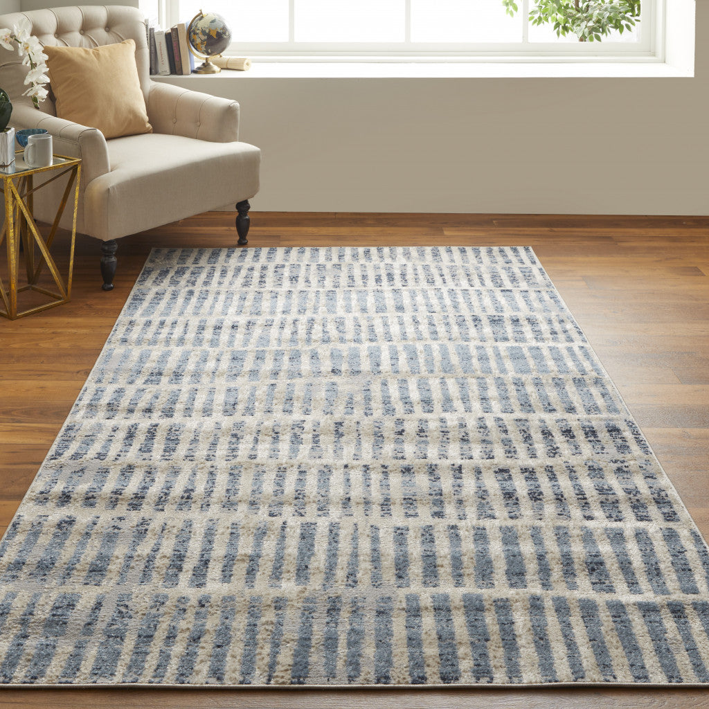 8' X 10' Blue And Ivory Geometric Power Loom Distressed Area Rug