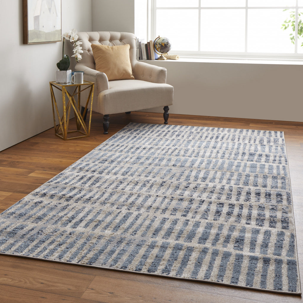 8' X 10' Gray Ivory And Gold Geometric Power Loom Distressed Area Rug