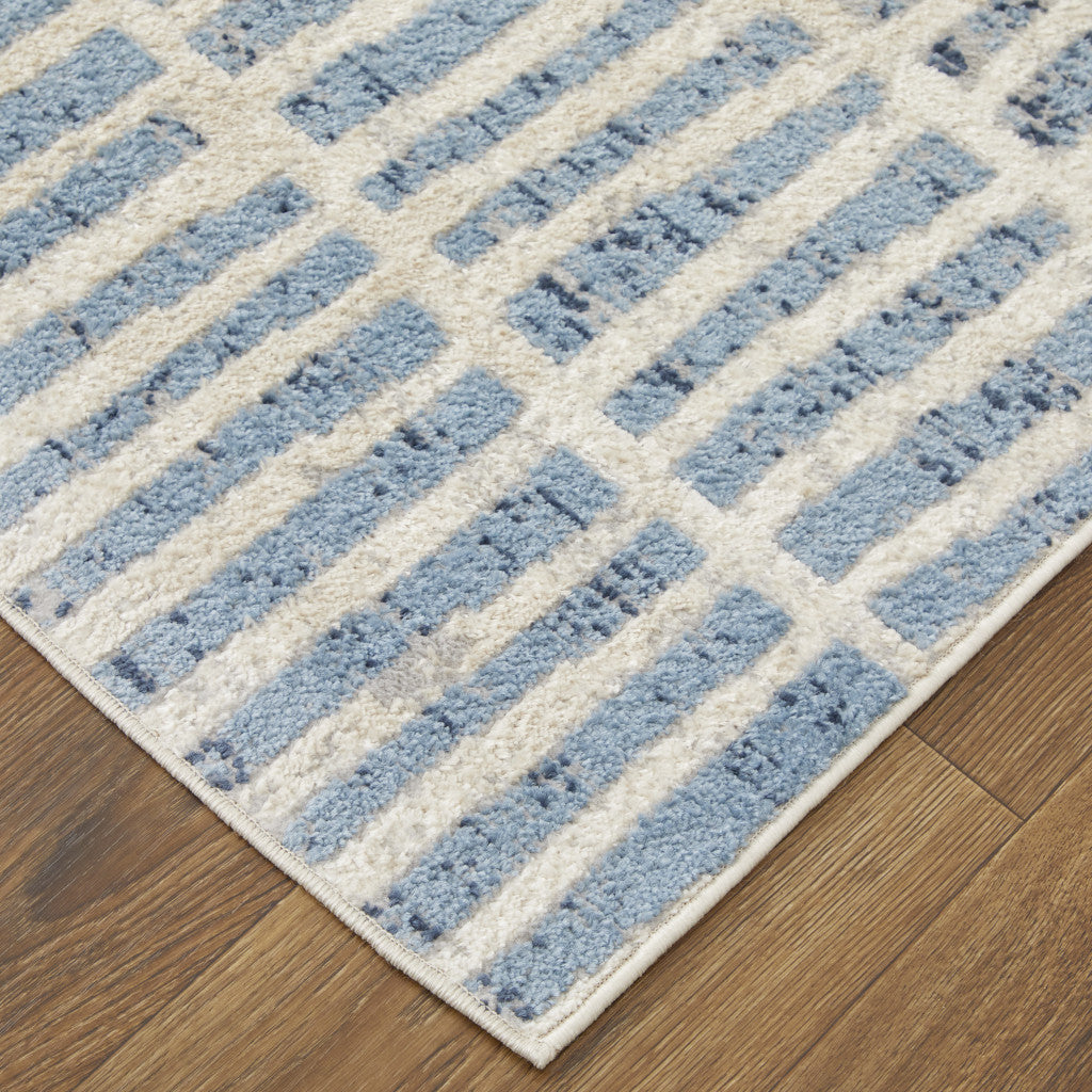 8' X 10' Blue And Ivory Geometric Power Loom Distressed Area Rug