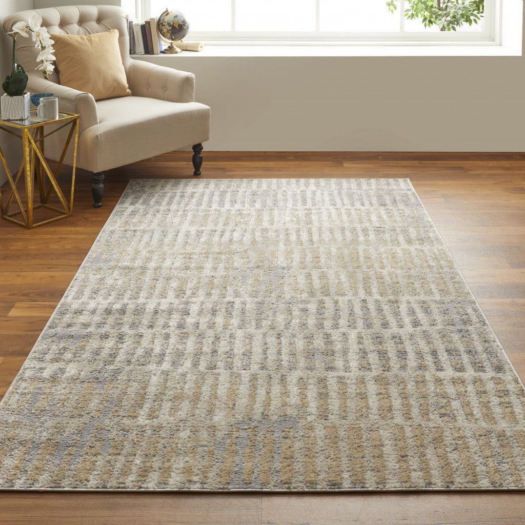 8' X 10' Blue And Ivory Geometric Power Loom Distressed Area Rug