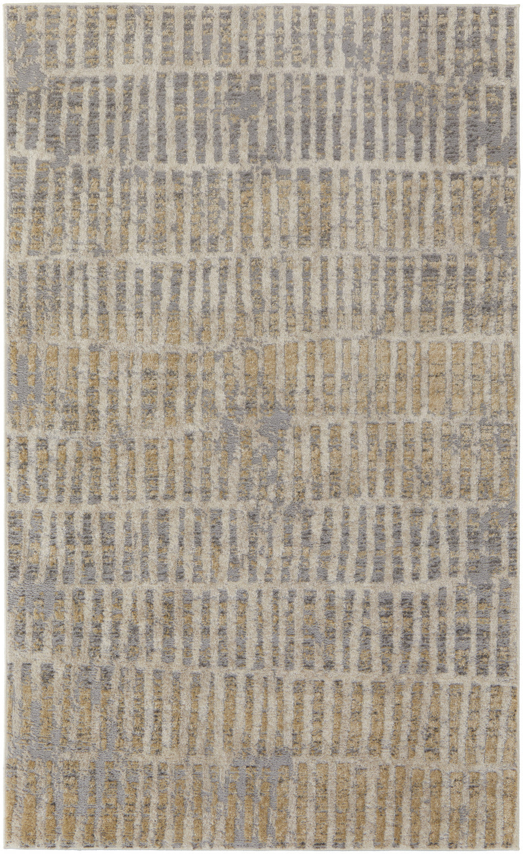 8' X 10' Gray Ivory And Gold Geometric Power Loom Distressed Area Rug