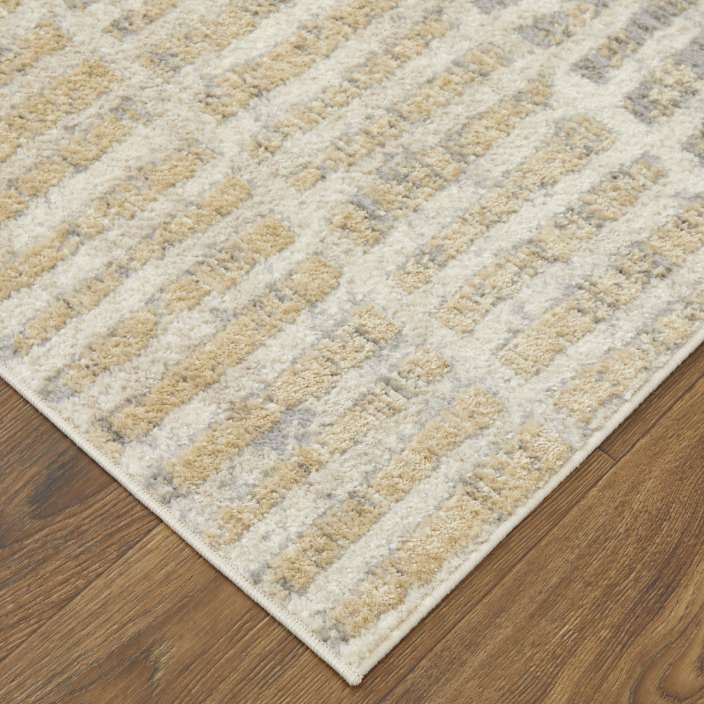 8' X 10' Gray Ivory And Gold Geometric Power Loom Distressed Area Rug