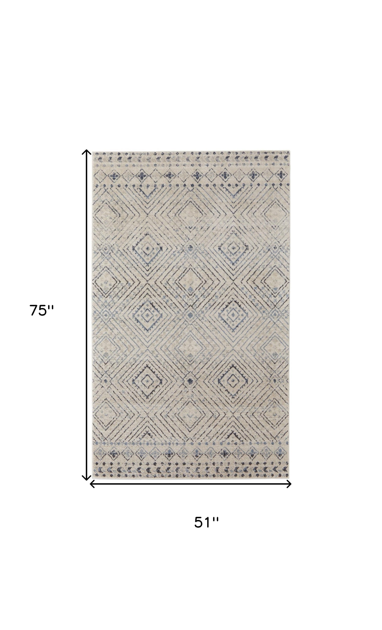 8' X 10' Ivory Blue And Gray Geometric Power Loom Distressed Area Rug