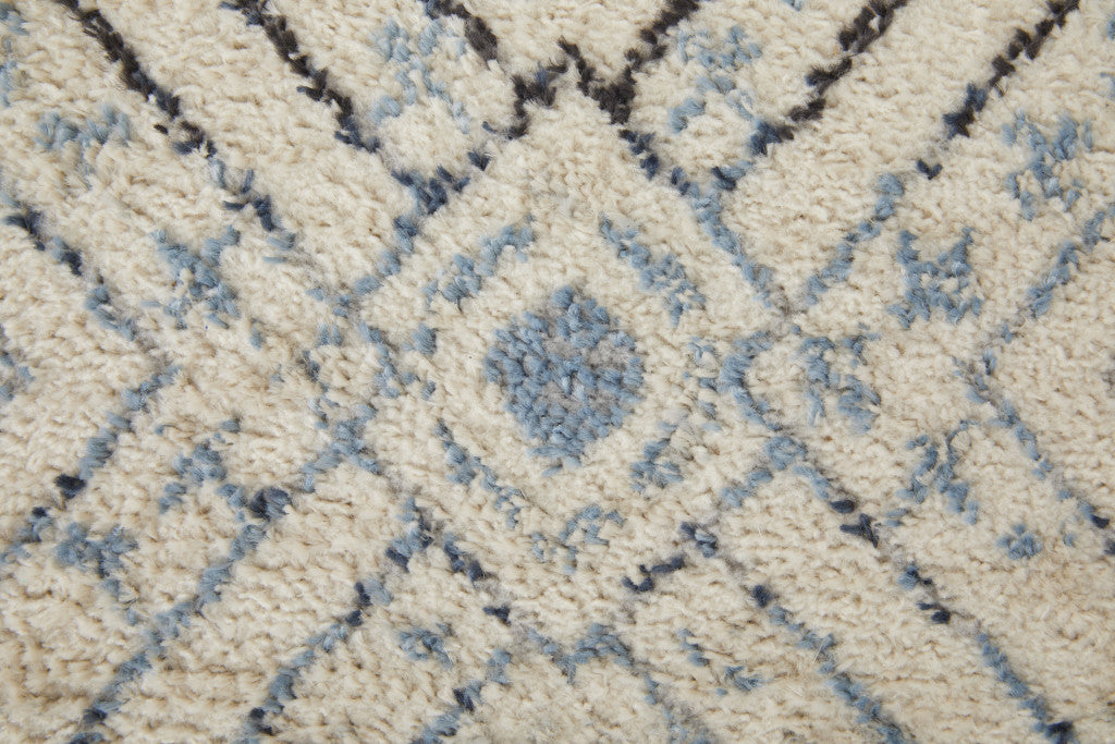 8' X 10' Ivory Blue And Gray Geometric Power Loom Distressed Area Rug