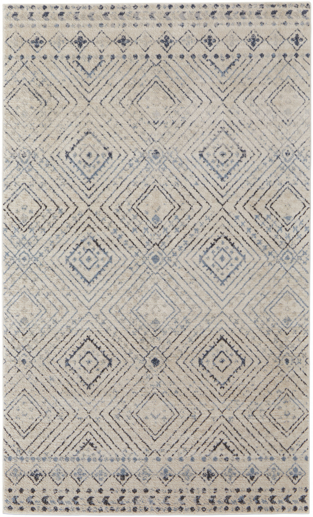 8' X 10' Ivory Blue And Gray Geometric Power Loom Distressed Area Rug